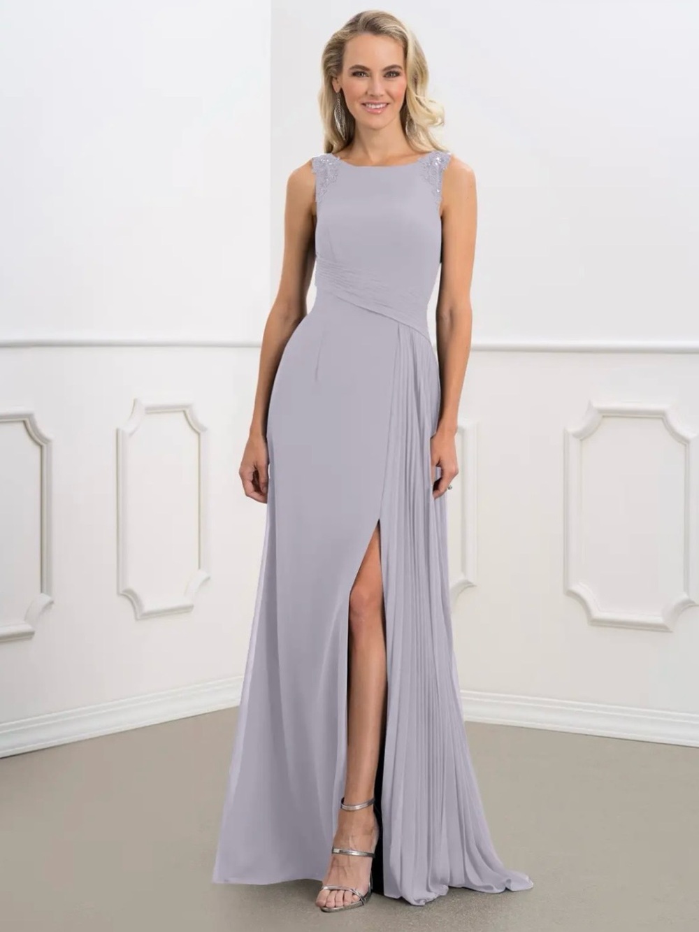 Azazie Lavender Sleeveless Maxi Gown with Side Pleat and Slit